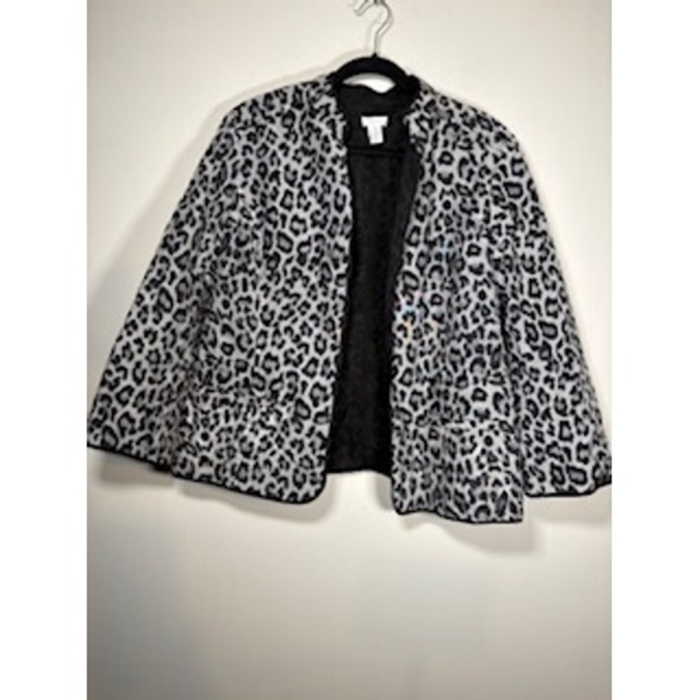 CHICO'S Open Front Jacket Size 3 US XL Leopard Print Blazer Lightweight Classic